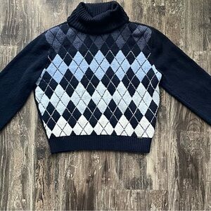 Hollister Turtleneck Argyle Knit Sweater - Navy, White & Light Blue